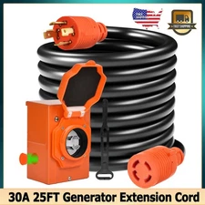 Rain Proof RV Extension Cord 30A 25FT with Power Inlet Box Twist Lock Connector