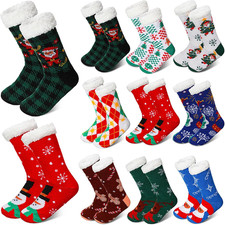 9 Pairs Christmas Fuzzy Slipper Socks Winter Sherpa Fluffy Warm Fleece Lined Soc
