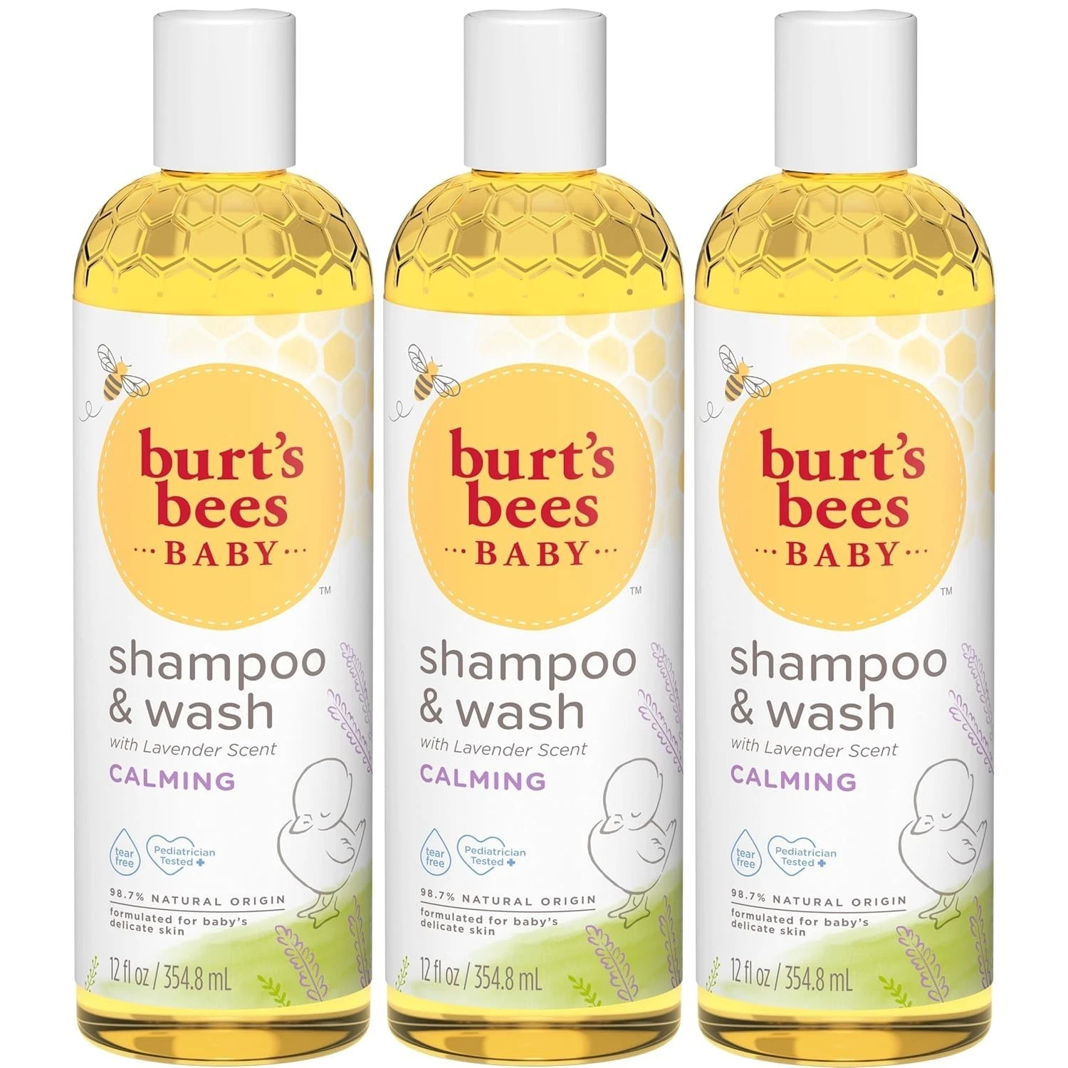 LOT OF 3 Burt's Bees Baby Calming Shampoo & Wash with Lavender, Tear-Free, 12oz