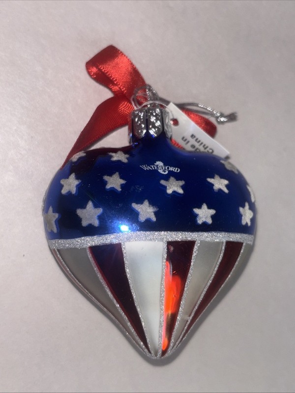 Waterford Patriotic Heart Xmas ornament w Tags - Red, White & Blue!!