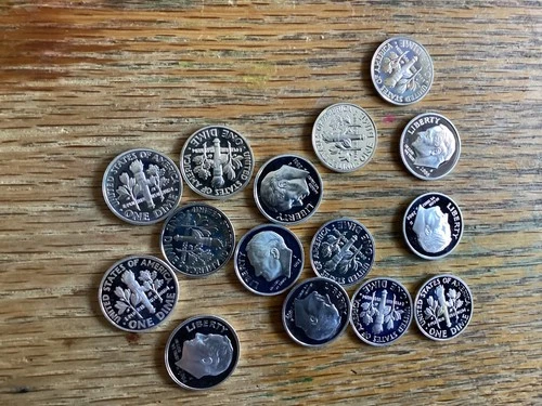 Lot of 15 Roosevelt Dimes Mixed Dates 90% Silver Gem BU FROSTY DCAM Proofs.