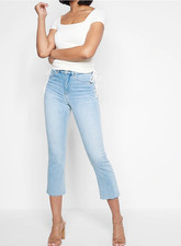NWT Express High Waisted Raw Hem Cropped Flare Jeans, Medium Wash 19, 00 Regular