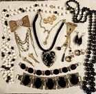 Vintage Costume Jewelry Lot Glass Polished Stone Enamel Black Gold White