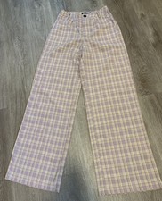 Boohoo Women's Checkered Pants Size 6 Wide Leg Lilac Purple Preowned