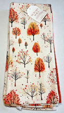 AUTUMN SKIES KITCHEN TOWELS 3 FALL TREES TAN ORANGE 18 X 28 100 COTTON NWT