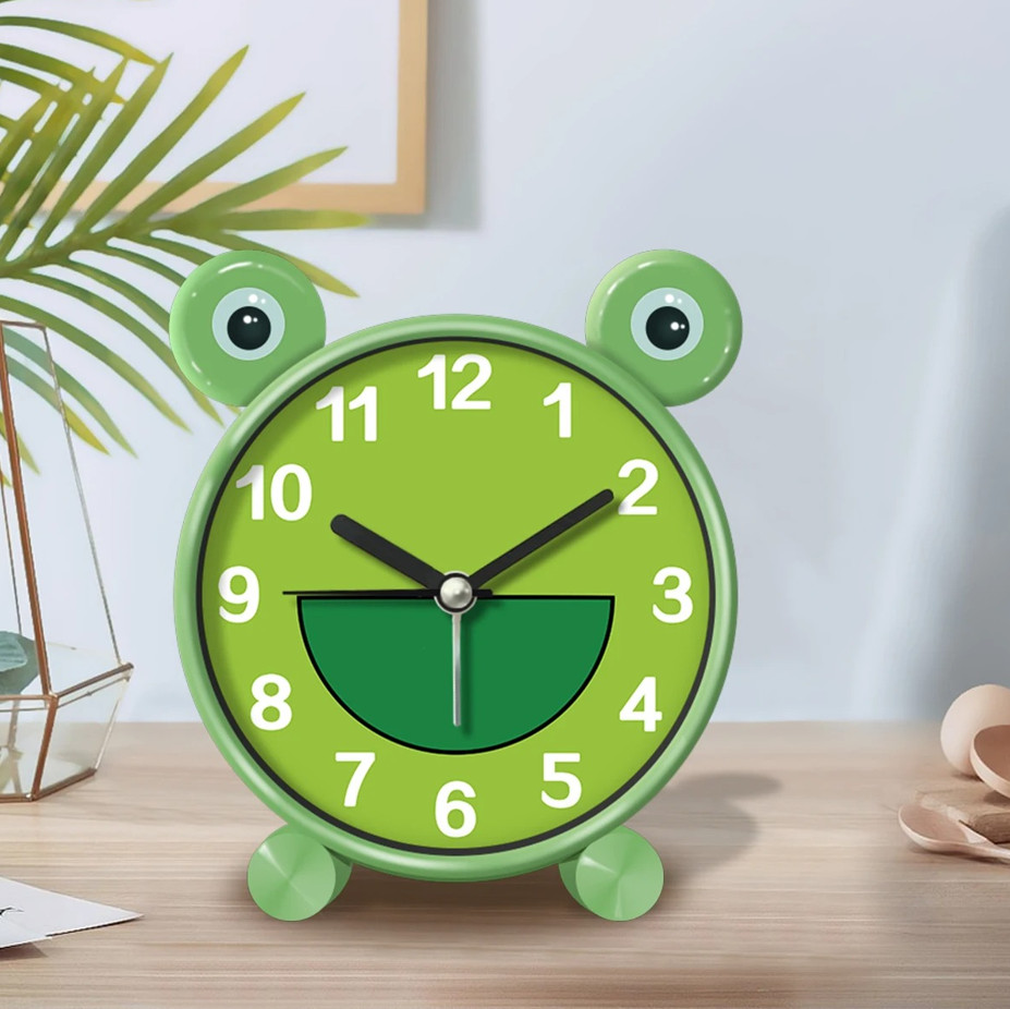 1pc Cute Kids Animal Alarm Clock Silent Round Desktop Bedroo