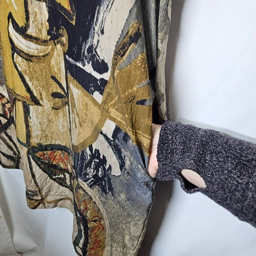 SYFS THC Abstract Graphic Tunic Dress XXXL Artsy Art You Wear Brown Pockets Boxy - Picture 9 of 9