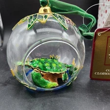 Dillard’s Trimmings Jeweled Cloisonné Sea Turtle In Glass Ornament NIB