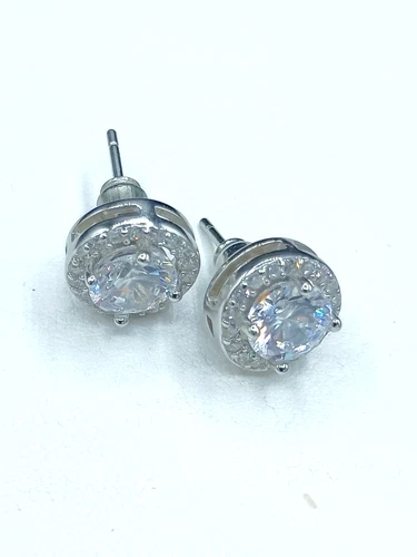 Vintage CZ Sterling Silver Stud Earrings 925 Mark Cubic Zirconia Glam 5/8"