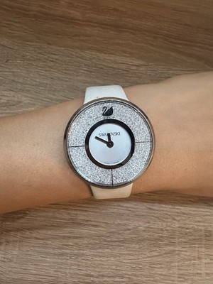 Swarovski Crystalline Quartz Women's 38mm Silver Steel White Leather Watch 30m
