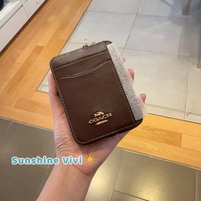 coach 革手帳ケース NWT Coach Zip Card Case Gold/Maple Leather CCV89 | eBay