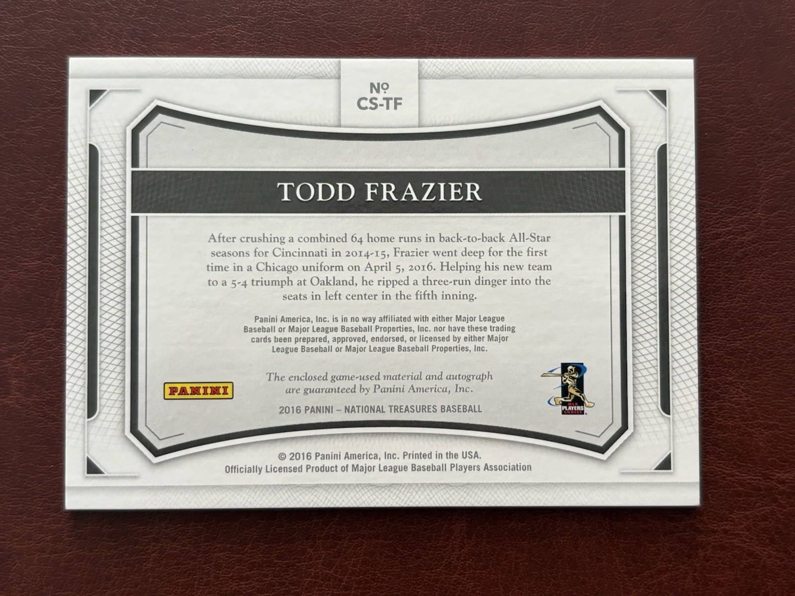 2016 Panini National Treasures Todd Frazier Patch Auto #/25 Colossal Chicago MLB view 6