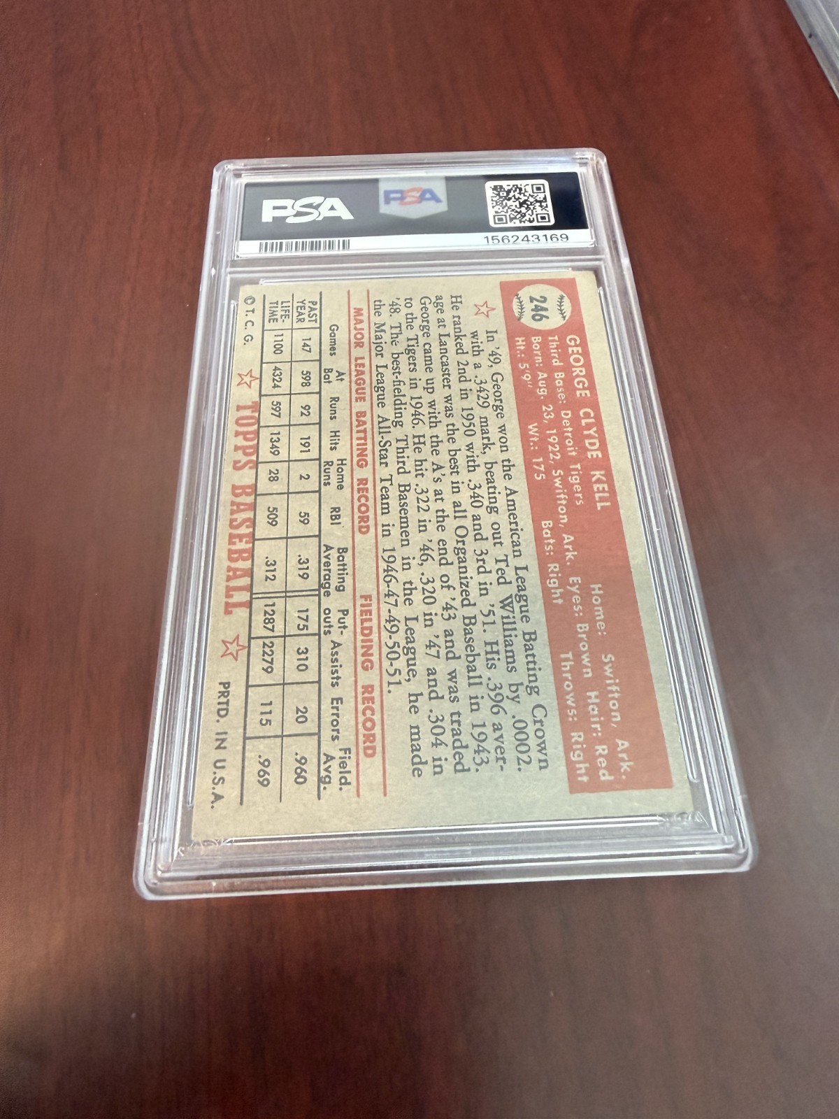 1952 Topps #246 George Kell HOF. PSA 3 view 2