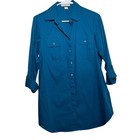 Coldwater Creek Blouse Women's XS Blue Button Up No Iron 3/4 Sleeve Top