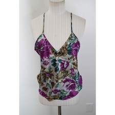 Victoria's Secret Cami M Purple Floral Gold Label Satin V-Neck Vintage Women Y2K