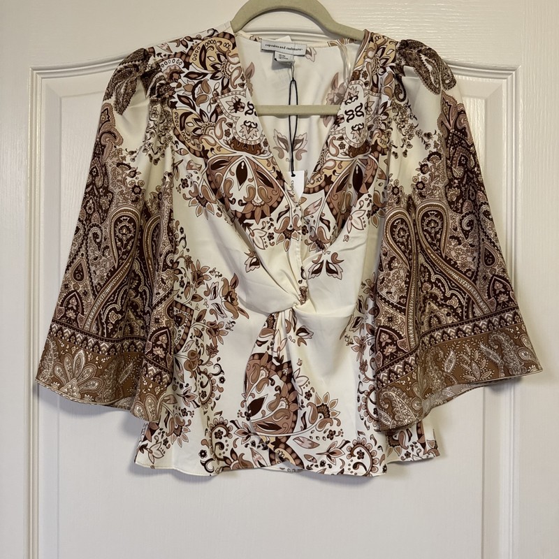 New Cupcake And Cashmere Brown Crisscross Front Blouse Women XS *see description