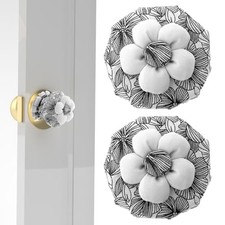 2 PCS Cotton Door Knob Covers with Floral, Door Knob Protector Cover Black