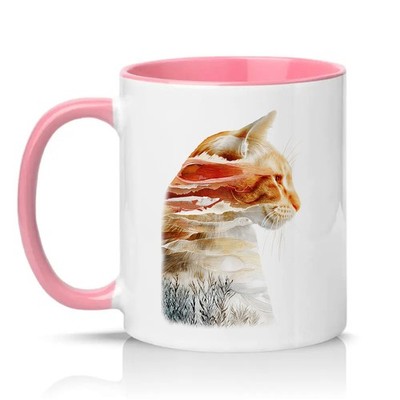 Künstlerische Ingwer Katze Unisex 11 Unzen Keramiktasse Natur doppelte Belichtung Design Geschenk