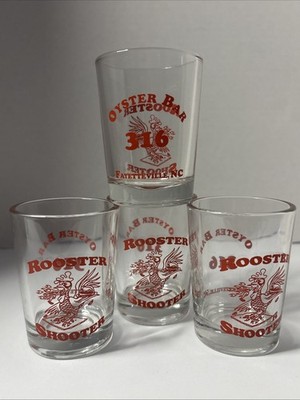 (4)  Red Rooster Shooter Double Shot Glass 316 Oyster Bar Fayetteville NC VTG