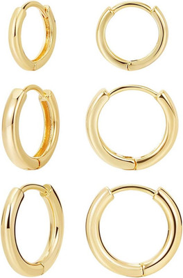 3 Pairs 14K Gold Plated Huggie Hoop Earrings for Women, Minimalist Gold Huggie H