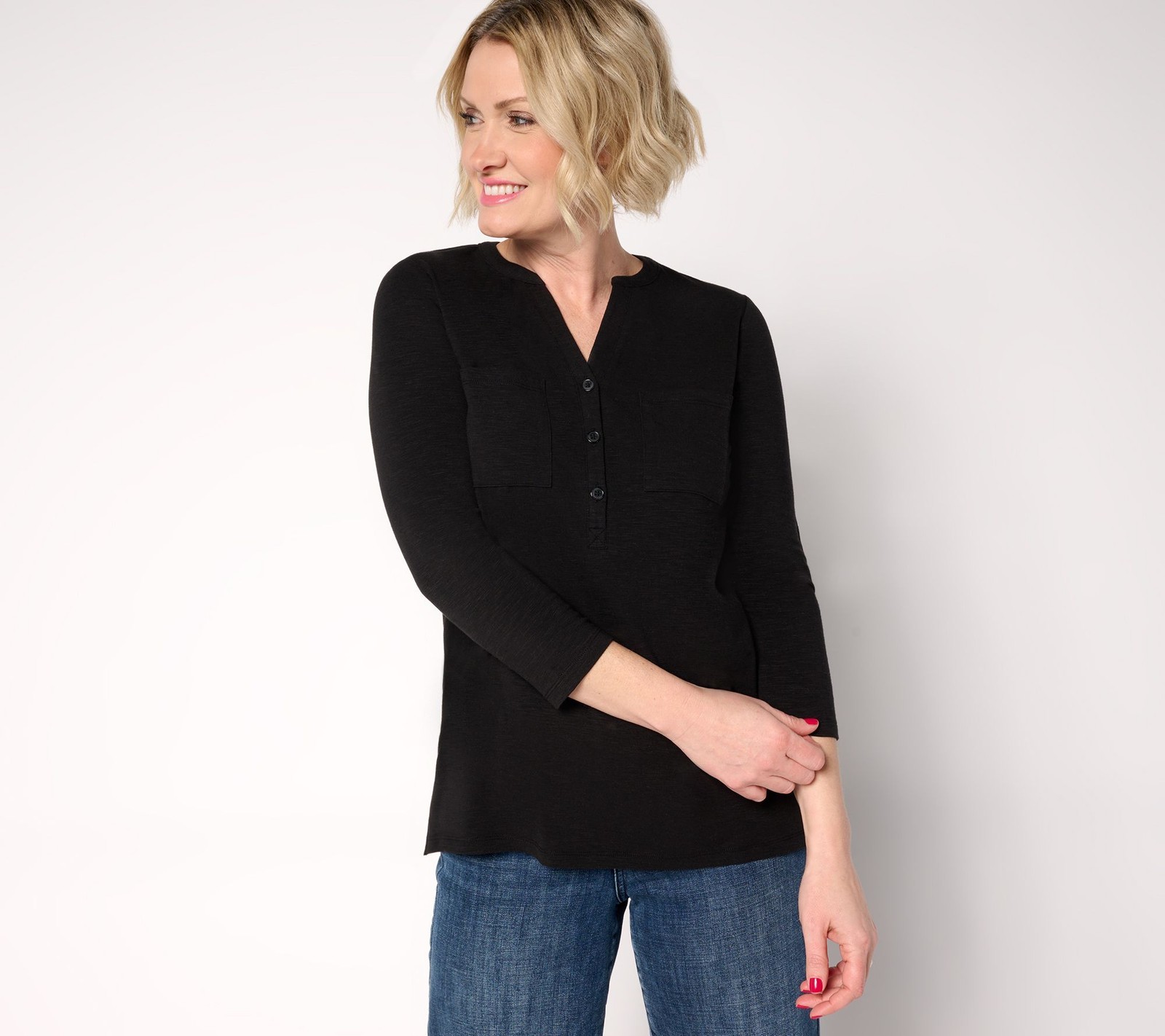 Belle by Kim Gravel Women's Top Sz S Safari Away Slub Knit Utility Black A683729