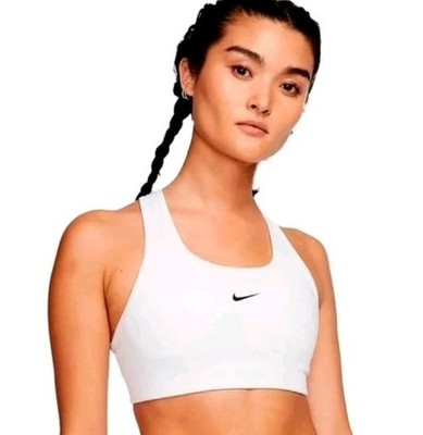 Nike Women's Swoosh Dri Fit Racerback Sports Bra White Padded! Size M