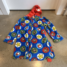Super Mario Boys Hooded Fleece Robe Blue/Red L 10/12 Belted Polyester