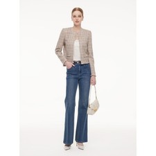 Wool Blend Tweed Cropped Blazer Jacket Oatmeal Beige New Preppy Timeless Luxury