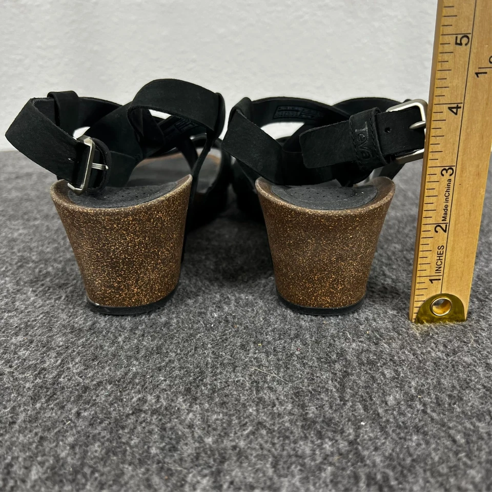 Teva Mahonia Wedge Cross Strap Sandals Black Leather Women's 9.5 - Image 4 of 4