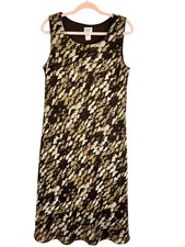 Vintage Tank Maxi Dress Brown 14P Shift Geometric Earthy Boho Indie Mod Snake