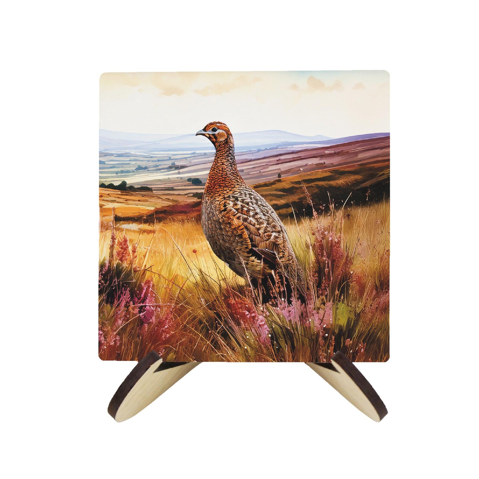 Grouse Square Coaster Set & Stand - 4x Ceramic Drinks Coasters Gift
