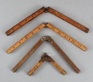 4 Antique Folding Ruler Rule Tools Stanley Boxwood No. 68 & Lufkin No. 386 NR