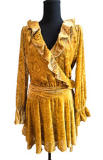 MSRP $188 NWT Anthropologie Ruffled Gold Velour Dress Size 2