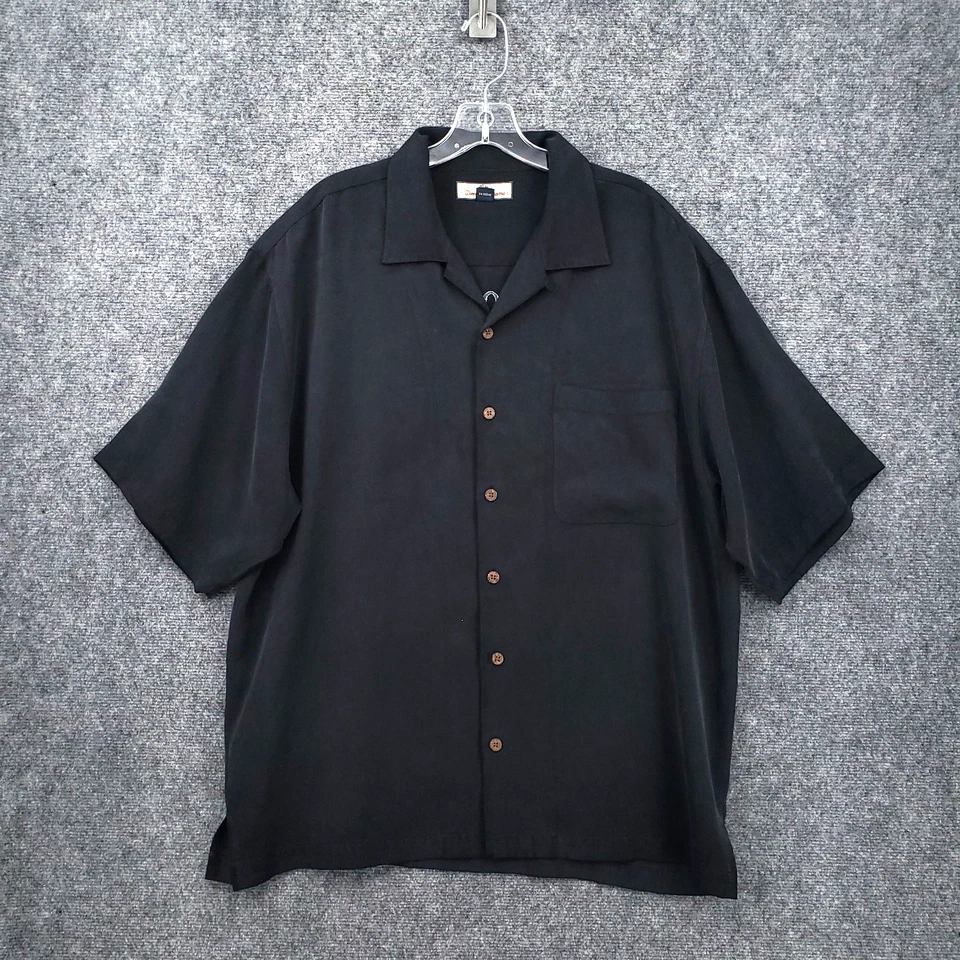 Camisa Tommy Bahama Abotonada Para Hombre L Grande Negra Bordada Seda Vela Rápida Vivir Foto 2 de 4