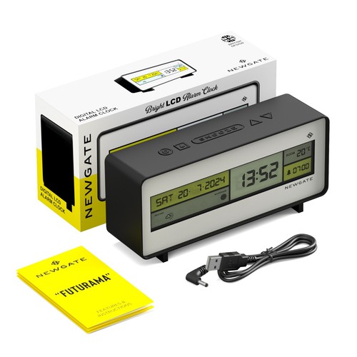 Newgate® Futurama Alarm Clock Black/White Retro Multicolour LCD Multi-function - Picture 4 of 4
