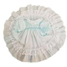 Polly Flinders 9M Blue Swiss Dot Ruffle Lace Smocked Embroidered Dress Pageant