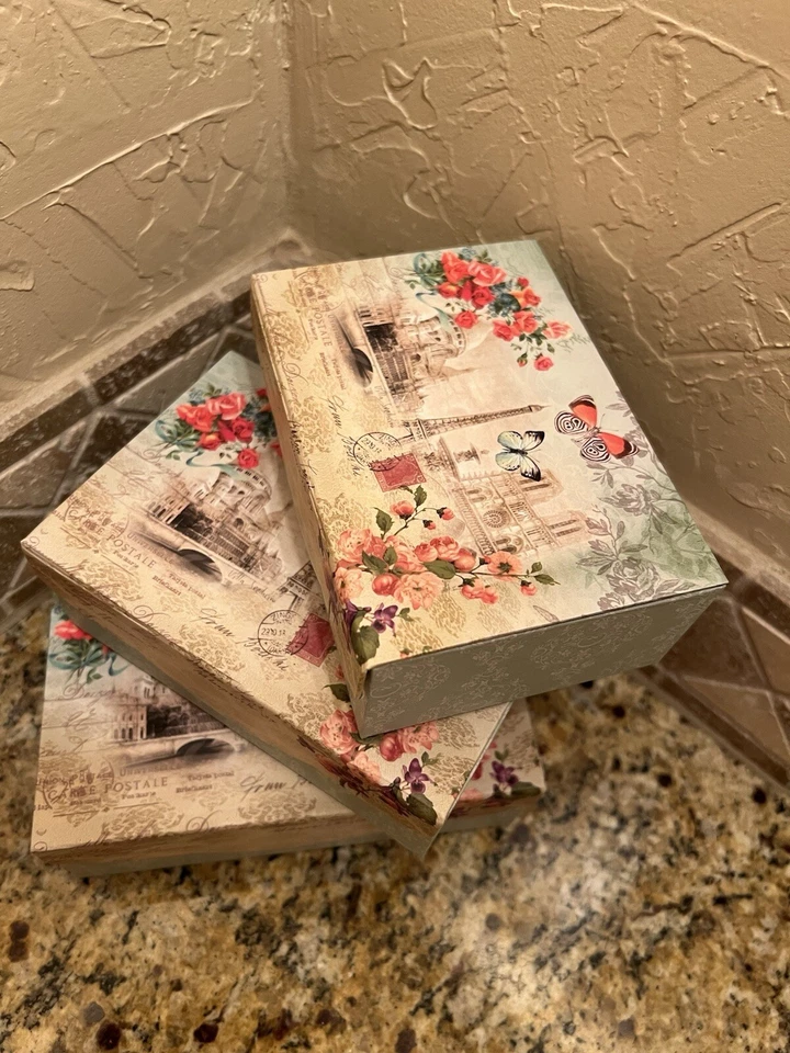 3 Paris themed nesting boxes with roses - Image 4 of 4