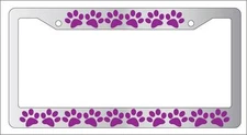 Chrome License Plate Frame PUPPY FEET (PURPLE) Auto Accessory