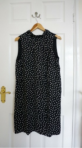 H&M Satin Black Spotted Dress Polka Dot Draping Pleated Ties Skirt M BNWT