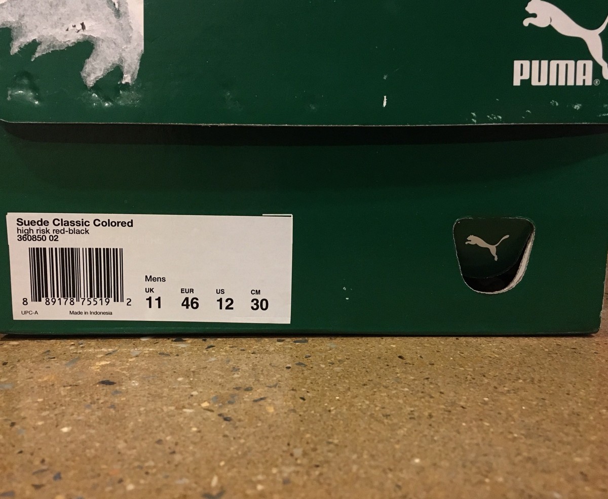 Puma Suede Classic Colored Size 12 US High Risk Red Black Sneakers