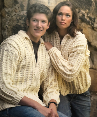 CROCHET PATTERN WOMENS MENS ARAN ZIP UP CARDIGAN PATTERN 32 44