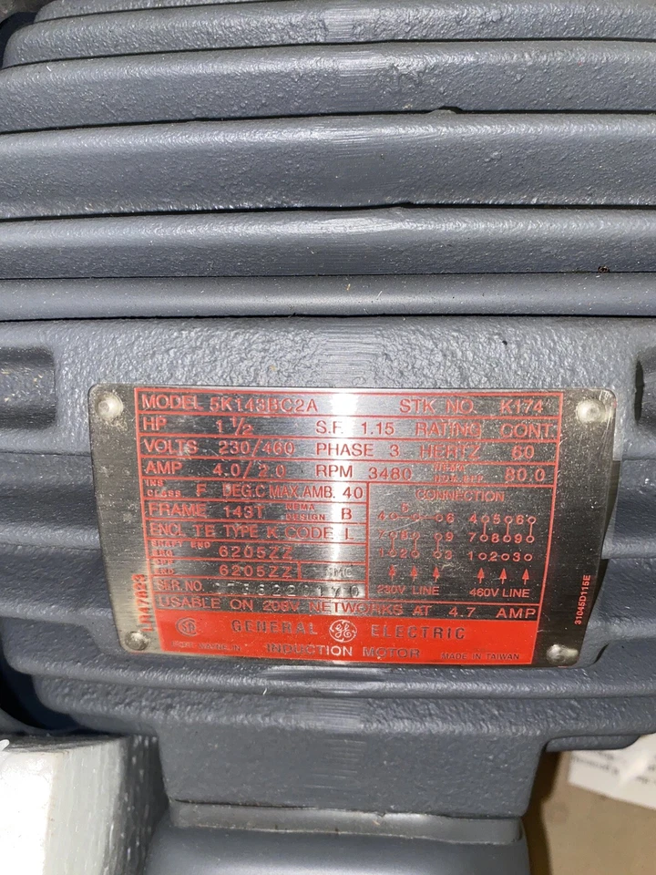 General Electric 5K143BC2A Motor LR47823 1 1/2 HP K174 GE, 5K143BC2A, Used - Image 4 of 4