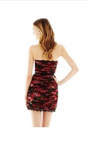 Pearl Georgina Chapman Of Marchesa Floral Ruched Lace Trim Strapless Dress Sz 10 - Picture 9 of 9