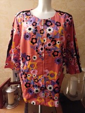 ●bob Mackie Wearable Art●70s~hippy Boho/retro~jacket~orange/blue~floral~size 2x