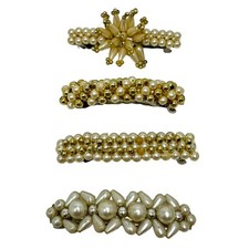 Vintage Lot Faux Pearlized Beaded Hair Barrettes