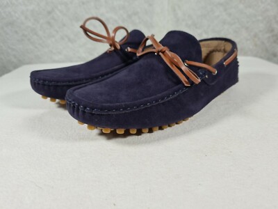 Pier One Moccasins Dark Blue Suede with Brown Leather Trim UK Size NEW 