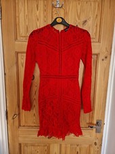 Womens Pretty Little Thing Red Net Lace Party Dress Size 8 Bodycon
