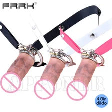 Chromed Flat Chastity Cage with Head Attachment Inversion Kit Cage Lock Rings