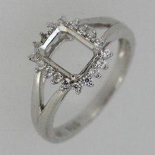 Sterling Silver Semi Mount Ring Setting Emerald OCT 8x6mm Halo White Topaz