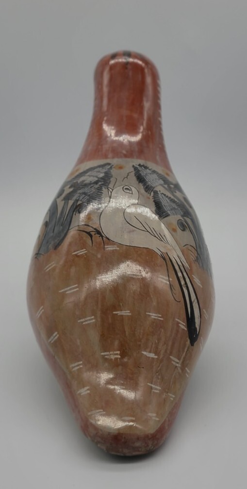 Vintage Tonala Mexican Folk Art Pottery Hand Painted Duck & Bird 7x13"